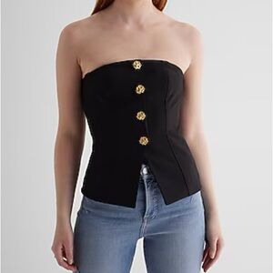 Express Black Strapless Top with Gold Buttons